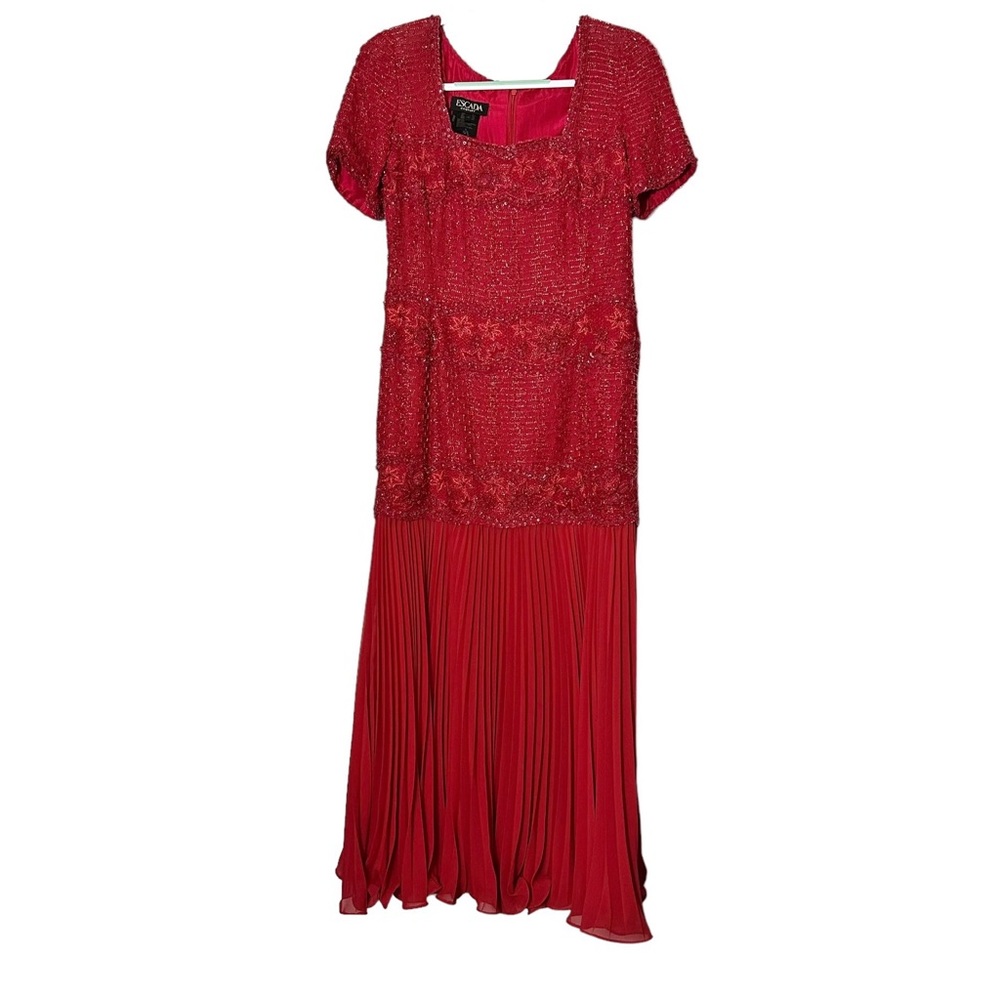 Escada Couture Red Beaded Maxi Dress